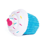 ZippyPaws Blue Cupcake Dog Toy with white icing and pink heart topper.