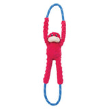 ZippyPaws RopeTugz Pink Monkey Squeaky Dog Toy with durable blue rope handles.