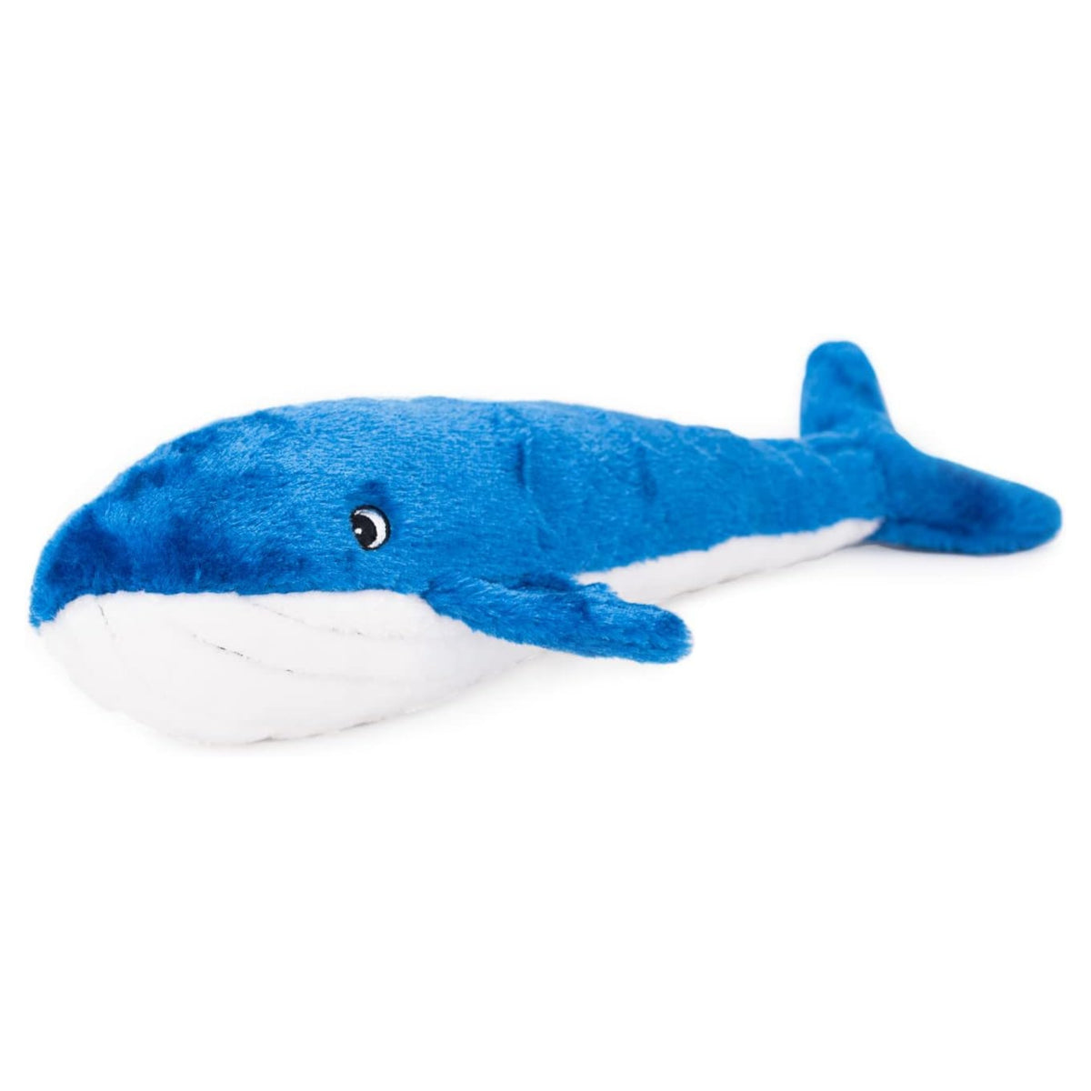 Zippy Paws Jigglerz blue whale squeak plush dog toy soft squeaky ocean animal toy for playful dogs