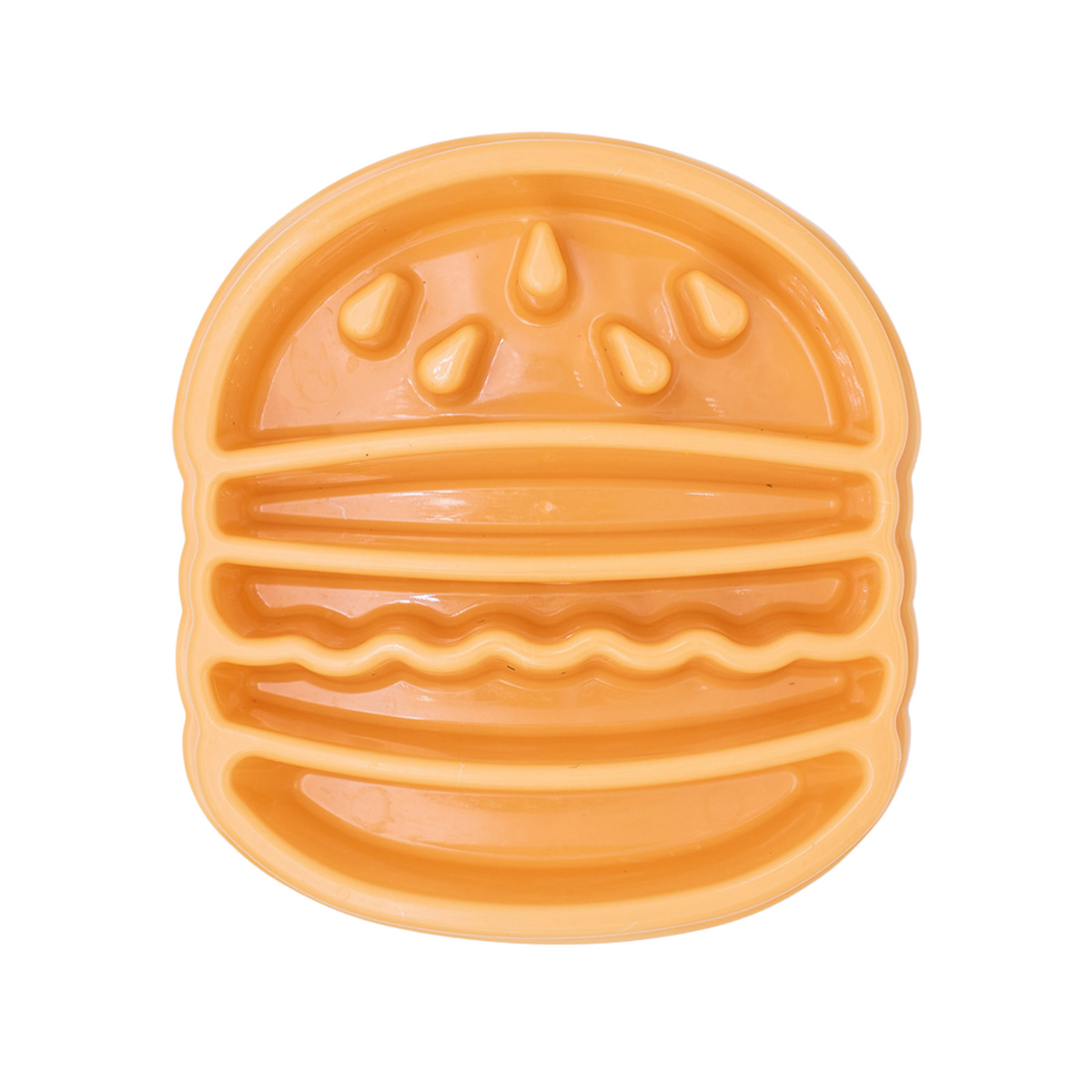 ZippyPaws Happy Bowl Slow Feeder Burger-shaped dog bowl promotes healthy eating and reduces gulping during meals.