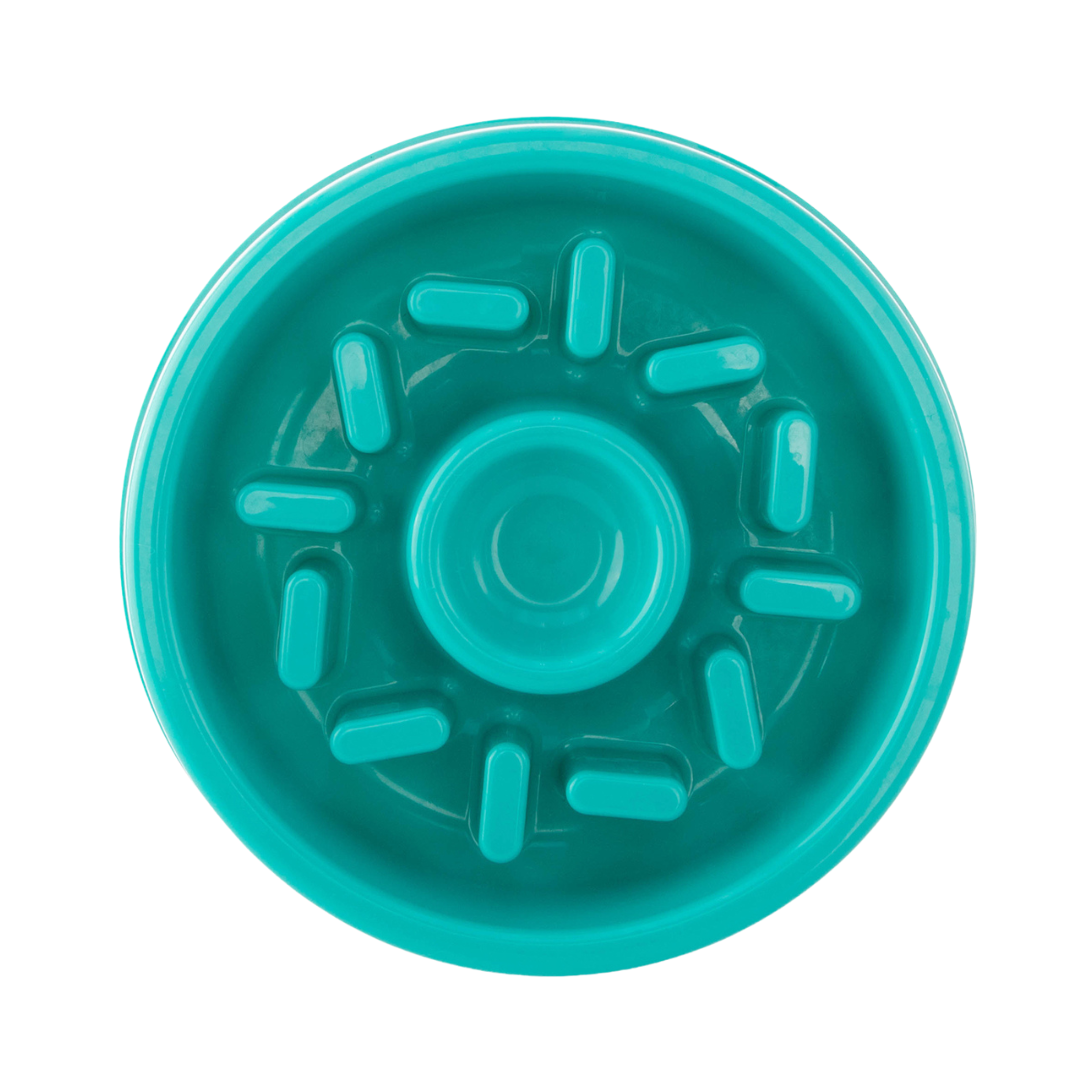 ZippyPaws Happy Bowl Slow Feeder Donut-shaped dog bowl in teal promotes slow eating and healthy digestion.