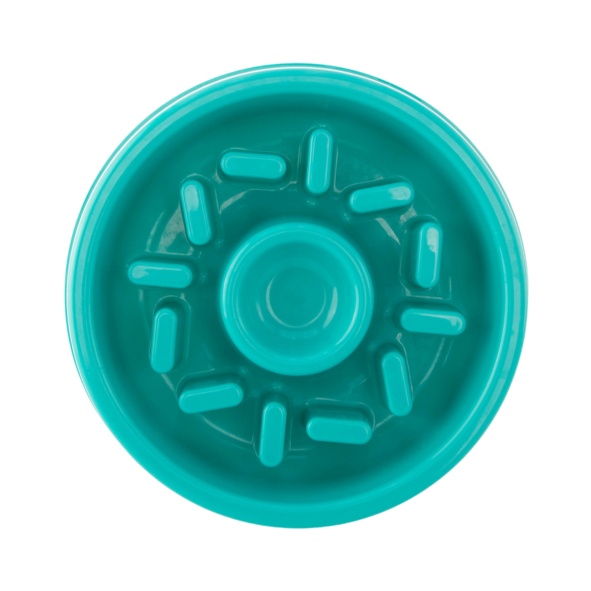 ZippyPaws Happy Bowl Slow Feeder Donut-shaped dog bowl in teal promotes slow eating and healthy digestion.